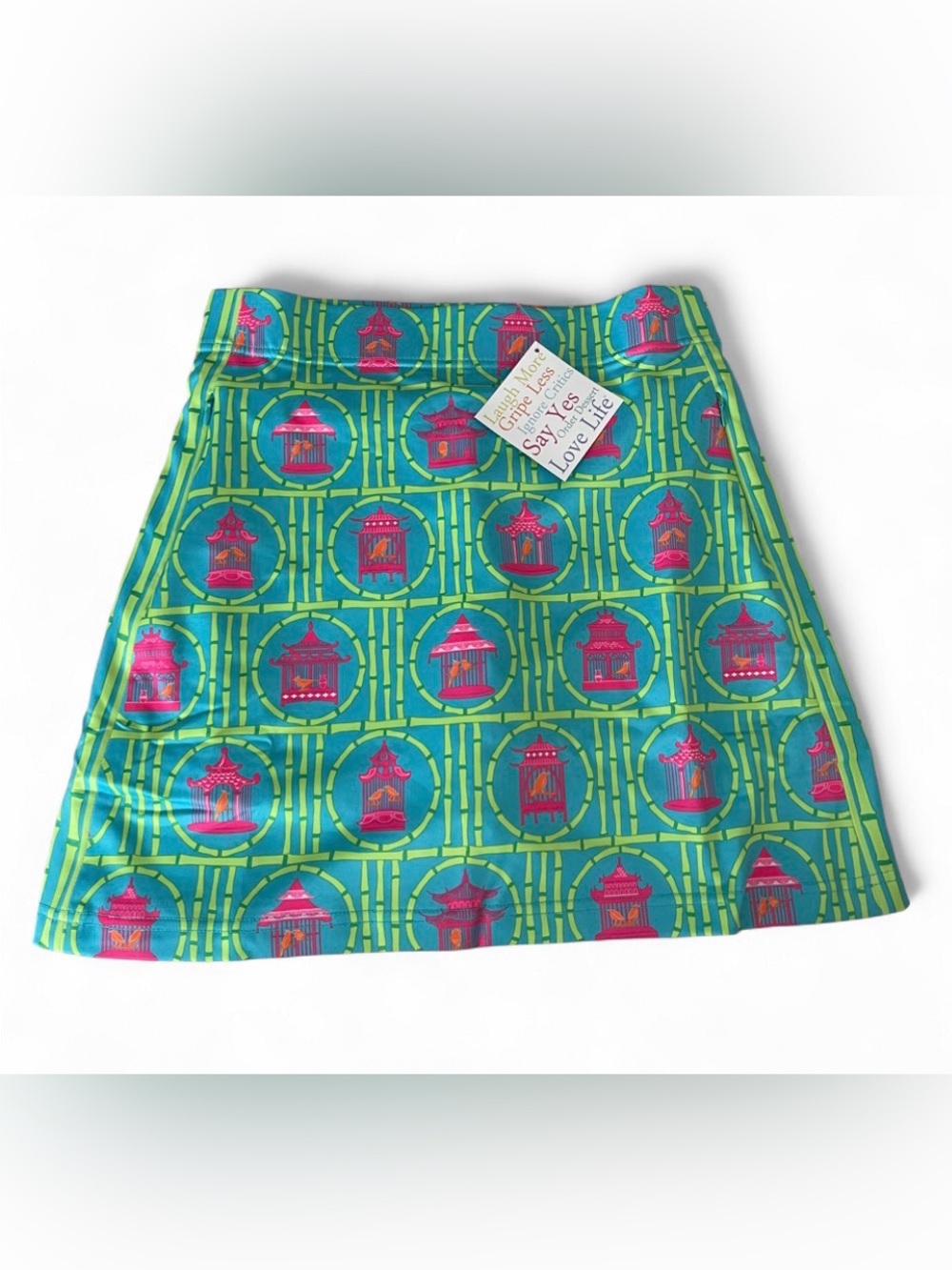 NWT Gretchen Scott Caged Bird Ocean Turquoise Skippy Skirt Womens Size Small